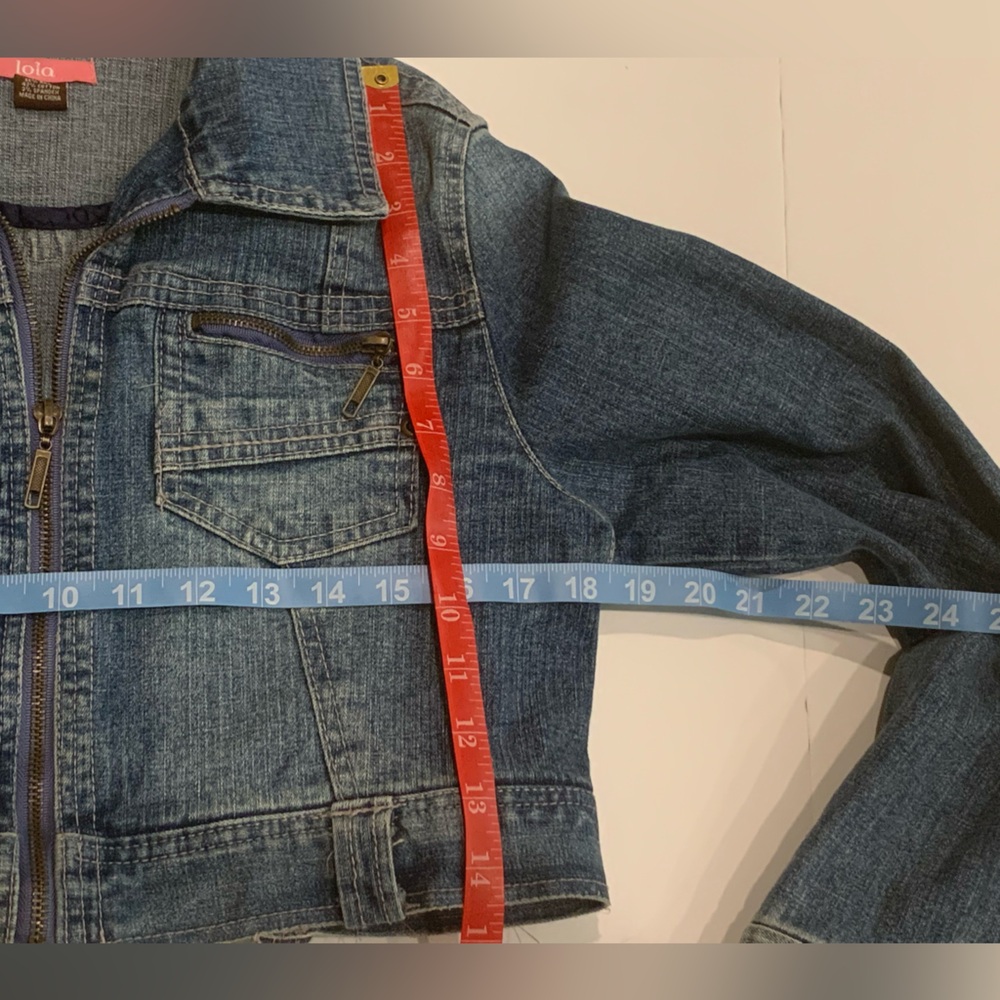 Cropped Front Zip Blue Jean Denim Jacket - Picture 9 of 12